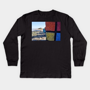 WW2 beach defences painted as Rubic Cubes - Bamburgh, Northumberland, UK Kids Long Sleeve T-Shirt